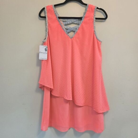 Love Riche Tops - Love Riche Tunic SzM Neon Pink Gold Accents Frayed Denim Accents Asymetrical NWT